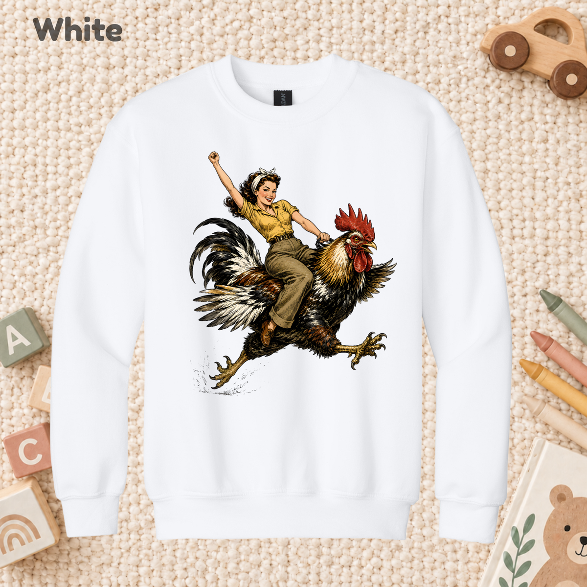 Vintage Woman Riding Rooster T-Shirt, Funny Country Farmhouse Chicken Graphic Tees