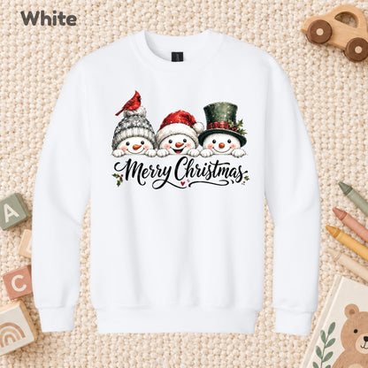 Merry Christmas T-Shirt, Snowmen and Red Cardinals Tee, Winter Holiday Sweatshirt