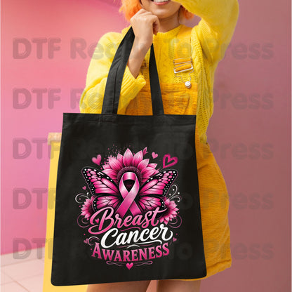 Breast Cancer Awareness Pink Butterfly Sunflower DTF Transfer Ready to Press Heat Transfer Tees