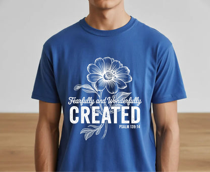 Fearfully Wonderfully Created T Shirt Psalm 139:14 Christian Floral Tee Faith Shirt Adult Youth Toddler Baby Religious Gift Bible Verse Tee