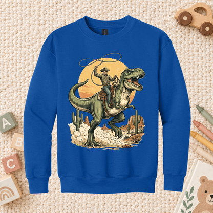 Cowboy Riding T-Rex Western T-Shirt, Rodeo Dinosaur Desert Cactus Tee for Toddler and Kids