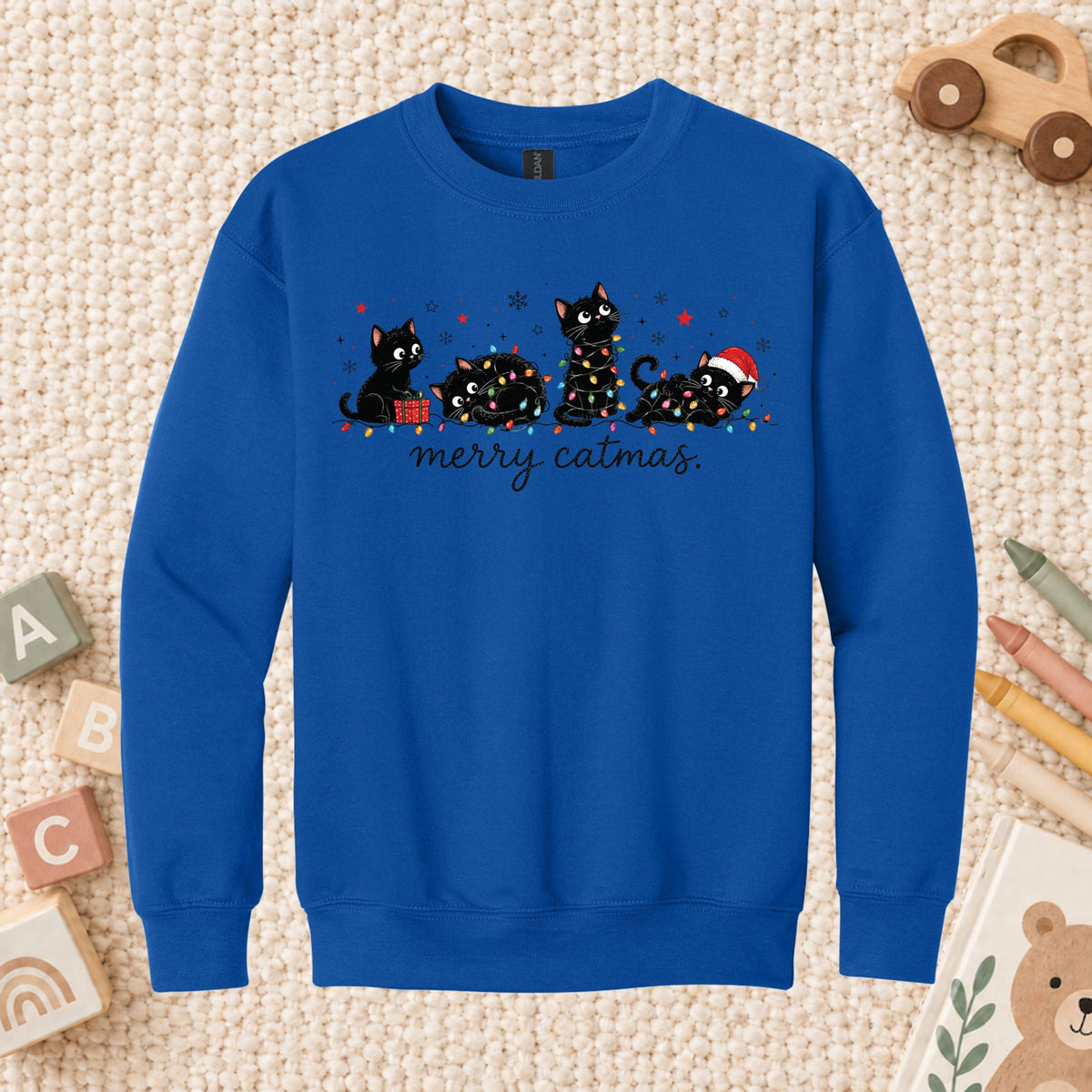 Merry Catmas T-Shirt, Cute Kitten Christmas Lights Tee, Festive Cat Sweatshirt