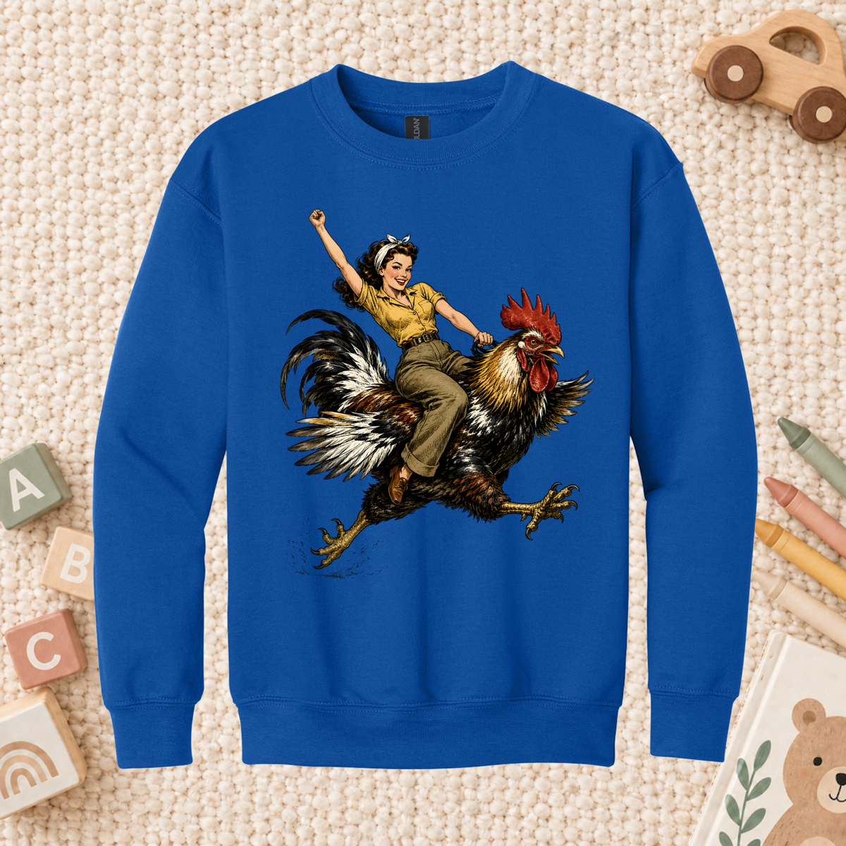 Vintage Woman Riding Rooster T-Shirt, Funny Country Farmhouse Chicken Graphic Tees