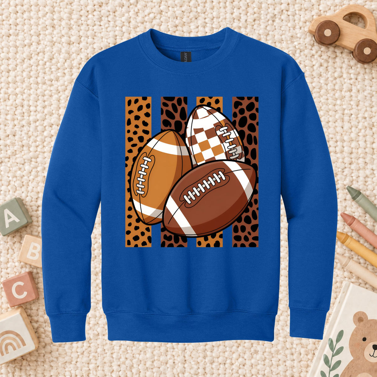 Leopard Football Game Day T-Shirt, Brown Checkered Football Season Tee for Youth