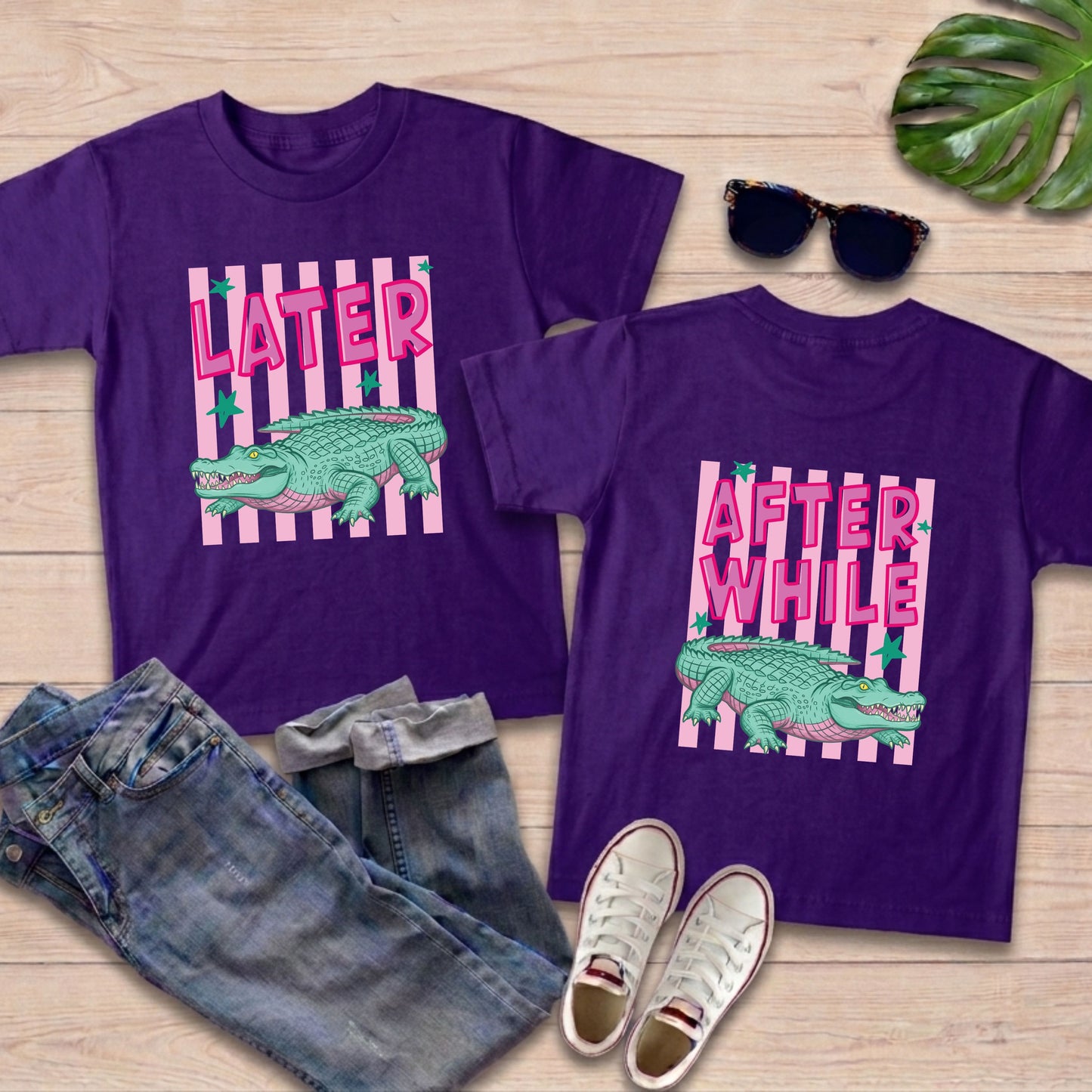 Later Gator Alligator Summer T Shirt After A While Crocodile Summer Vacation Tees Front Back Print Funny Graphic Beach Trip Shirts