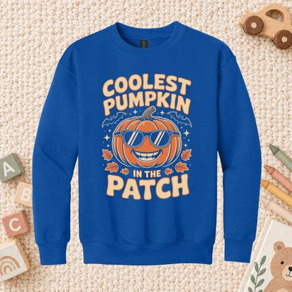 Coolest Pumpkin in the Patch T-Shirt, Retro Halloween Sunglasses Fall Season Tee for Toddler and Kids