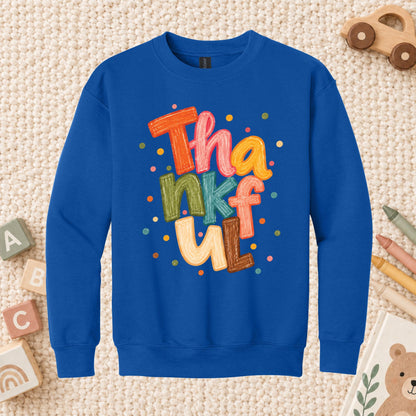 Thankful T-Shirt, Colorful Crayon Lettering Thanksgiving Tee, Fall Holiday Sweatshirt