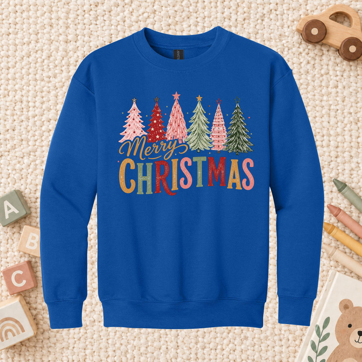 Colorful Christmas Tree T-Shirt, Gold Script Holiday Tee, Festive Christmas Sweatshirt