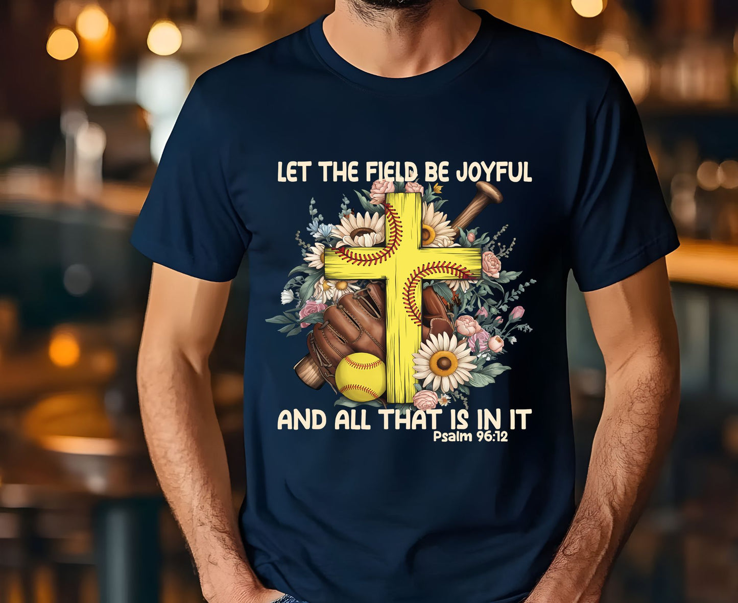 Let The Field Be Joyful T Shirt Psalm 96:12 Softball Tee Christian Sports Shirt Adult Youth Toddler Baby Religious Gift Softball Pitcher Tee