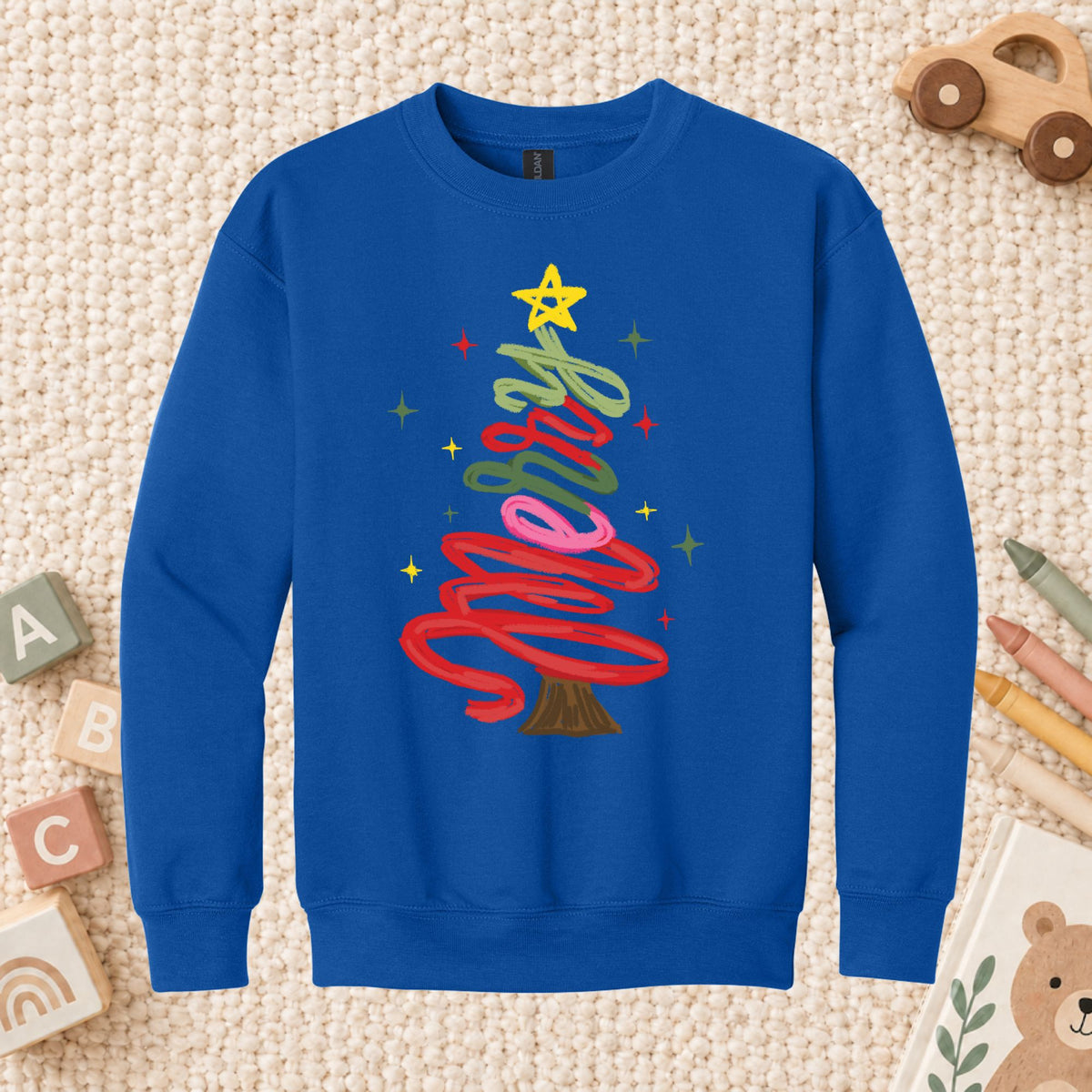 Merry Christmas T-Shirt, Script Tree Sparkle Tee, Festive Holiday Sweatshirt
