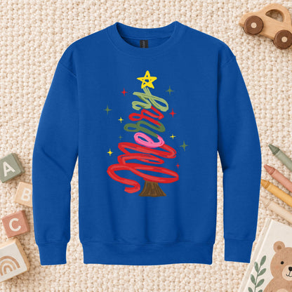 Merry Christmas T-Shirt, Script Tree Sparkle Tee, Festive Holiday Sweatshirt
