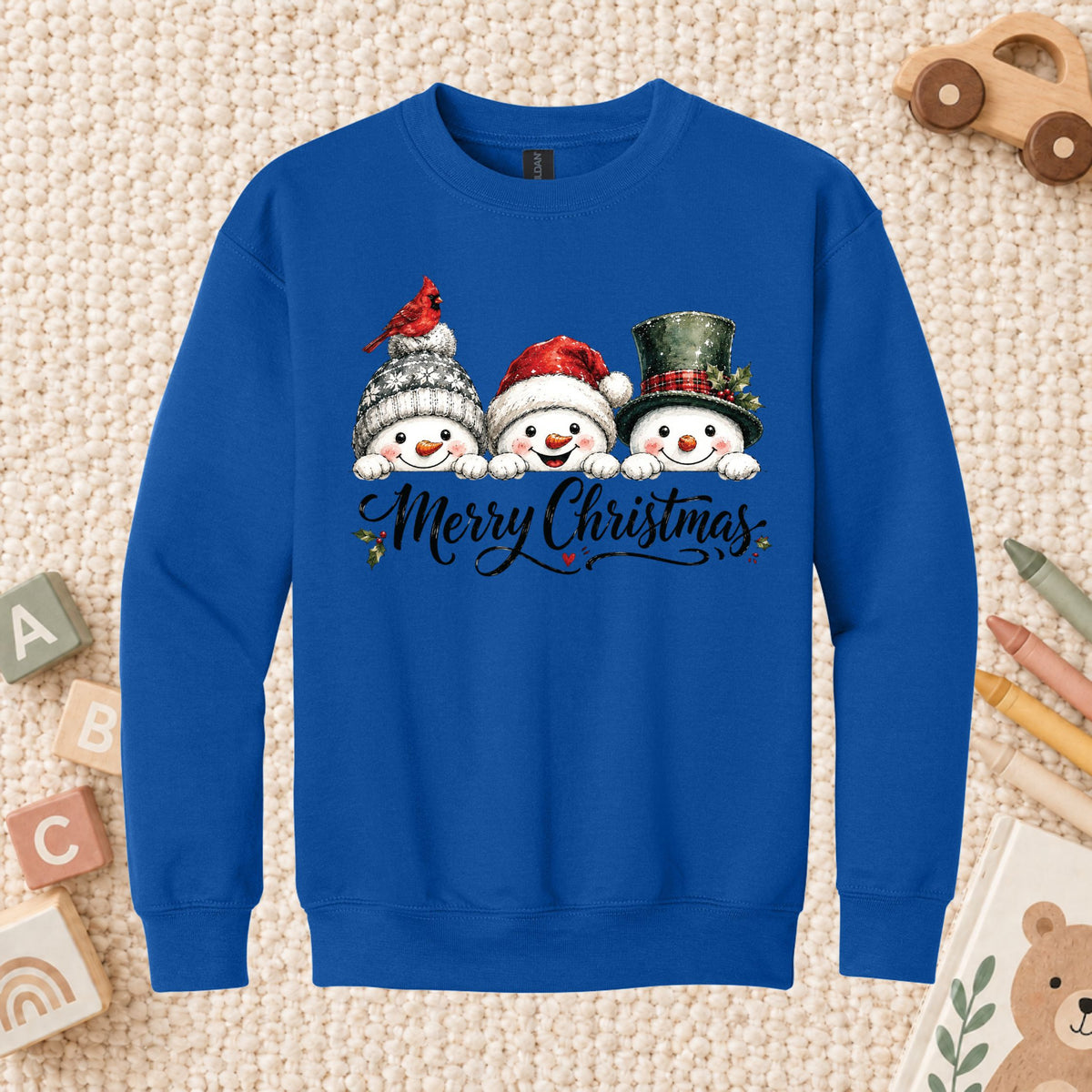 Merry Christmas T-Shirt, Snowmen and Red Cardinals Tee, Winter Holiday Sweatshirt
