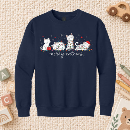 Merry Catmas T-Shirt, Cute Kitten Christmas Lights Tee, Festive Cat Sweatshirt
