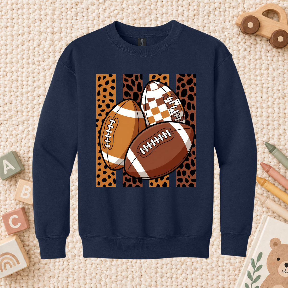 Leopard Football Game Day T-Shirt, Brown Checkered Football Season Tee for Youth