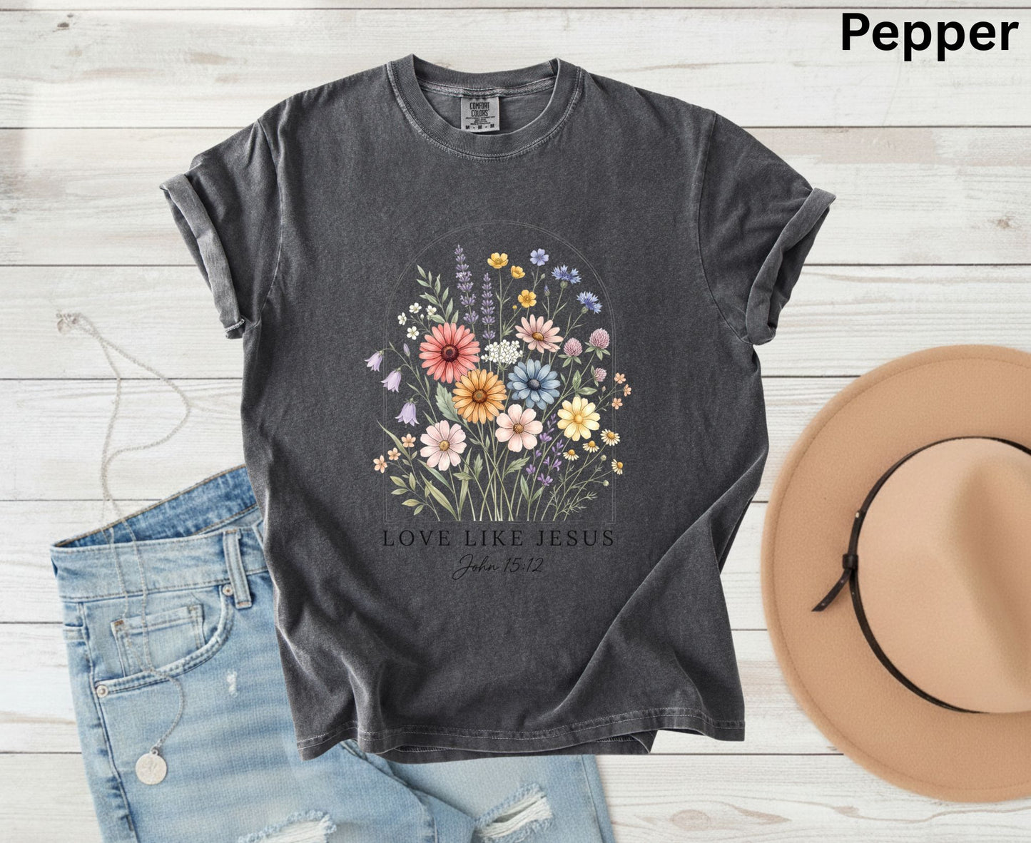 Love Like Jesus T Shirt John 15:12 Tee Christian Wildflower Shirt Religious Floral Gift For Her Adult Youth Toddler Baby Spiritual Church Outfit