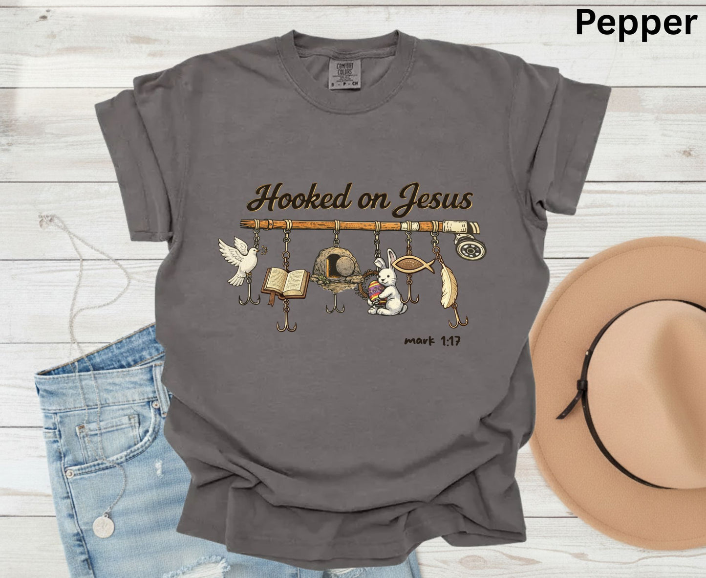 Hooked On Jesus T Shirt Mark 1:17 Christian Fishing Tee Easter Faith Shirt Adult Youth Toddler Baby Religious Gift Fishers Of Men Tee Shirt