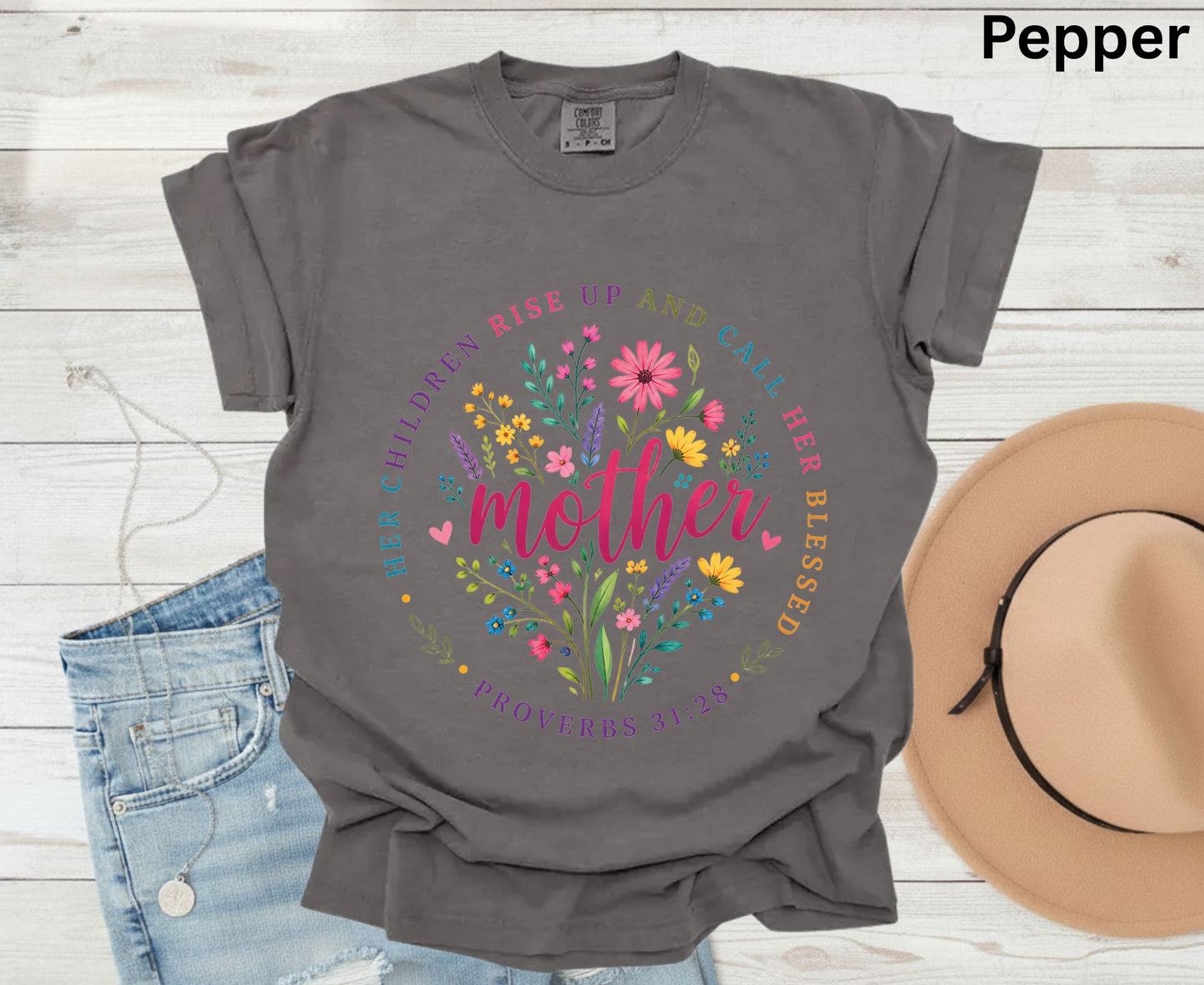 Proverbs 31:28 Mother T Shirt Christian Floral Tee Her Children Call Her Blessed Shirt Religious Mom Gift Adult Youth Toddler Baby Apparel