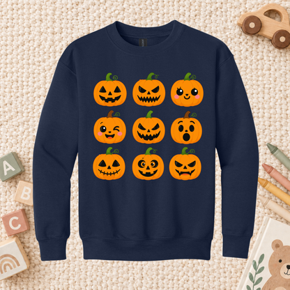 Pumpkin Faces Halloween T-Shirt for Toddler and Kids