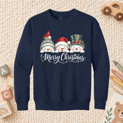 Merry Christmas T-Shirt, Snowmen and Red Cardinals Tee, Winter Holiday Sweatshirt