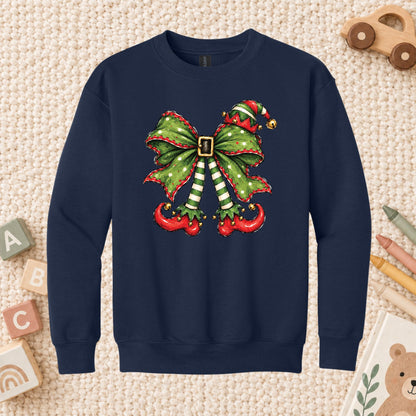 Christmas Elf T-Shirt, Green Bow Striped Legs Tee, Cute Holiday Sweatshirt