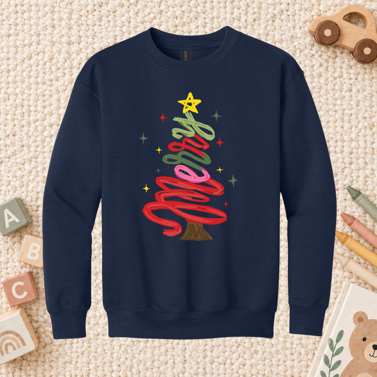 Merry Christmas T-Shirt, Script Tree Sparkle Tee, Festive Holiday Sweatshirt