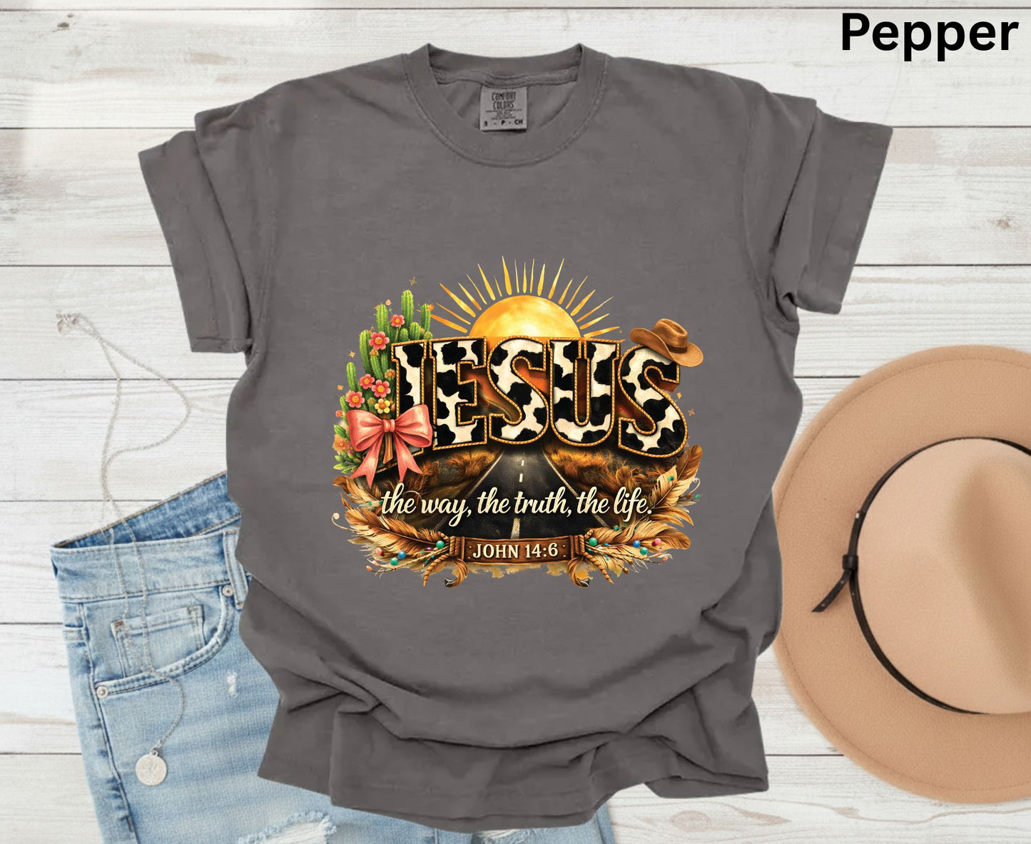 Jesus John 14:6 T Shirt Western Cow Print Tee Christian Way Truth Life Shirt Religious Gift Adult Youth Toddler Baby Boho Cowboy Apparel