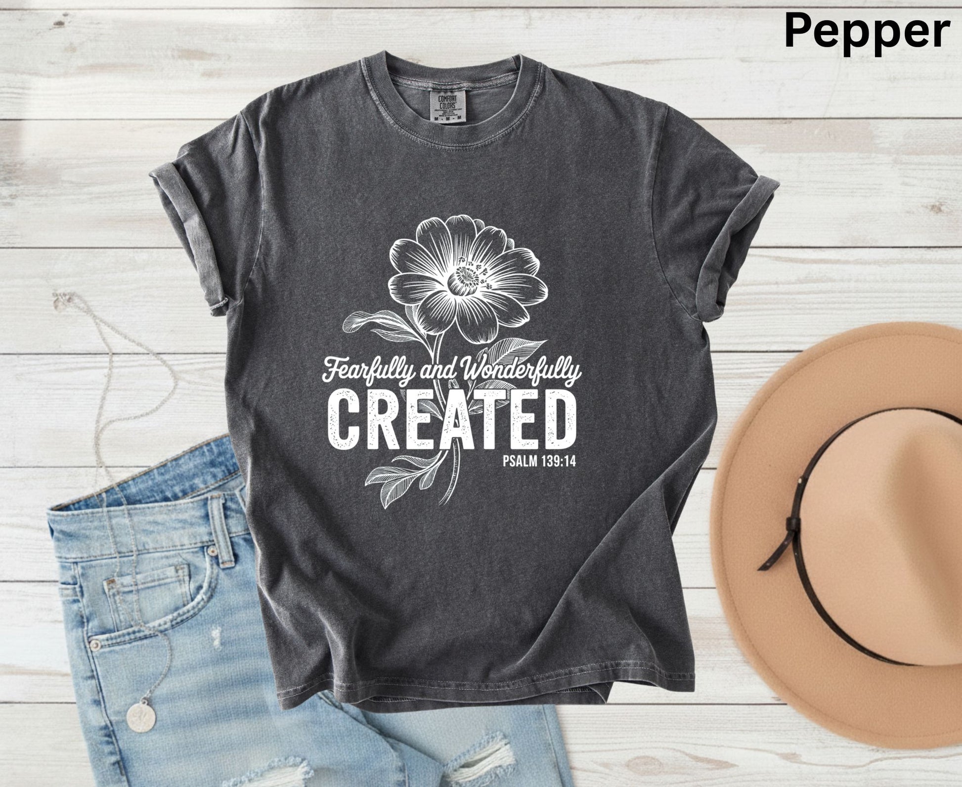 Fearfully Wonderfully Created T Shirt Psalm 139:14 Christian Floral Tee Faith Shirt Adult Youth Toddler Baby Religious Gift Bible Verse Tee