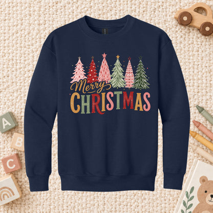 Colorful Christmas Tree T-Shirt, Gold Script Holiday Tee, Festive Christmas Sweatshirt