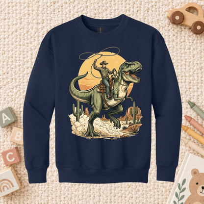 Cowboy Riding T-Rex Western T-Shirt, Rodeo Dinosaur Desert Cactus Tee for Toddler and Kids