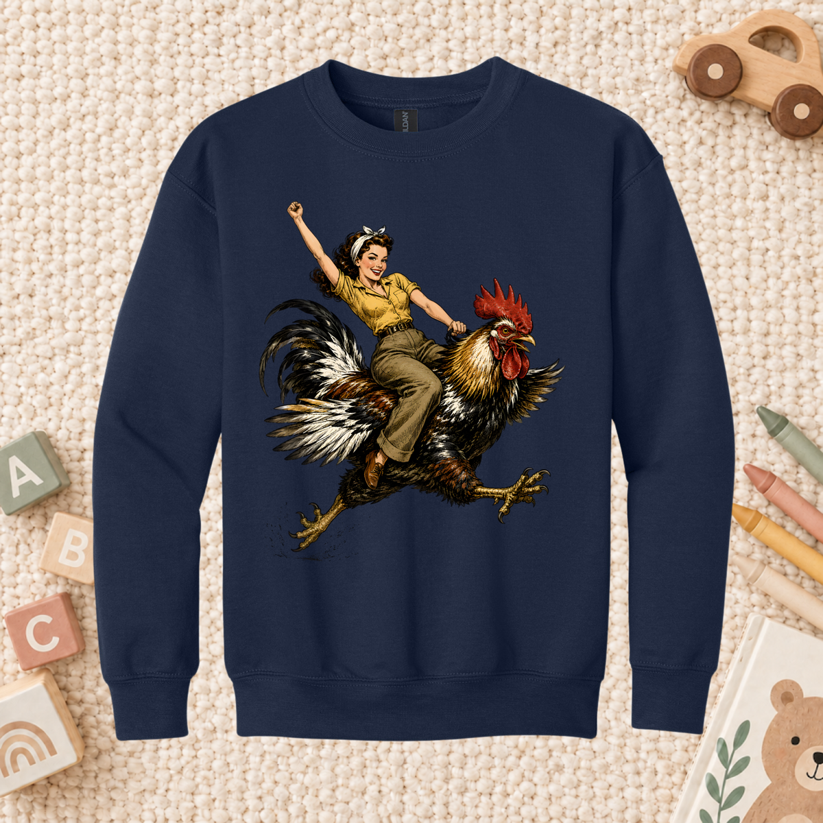 Vintage Woman Riding Rooster T-Shirt, Funny Country Farmhouse Chicken Graphic Tees