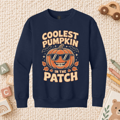 Coolest Pumpkin in the Patch T-Shirt, Retro Halloween Sunglasses Fall Season Tee for Toddler and Kids