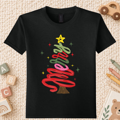 Merry Christmas T-Shirt, Script Tree Sparkle Tee, Festive Holiday Sweatshirt