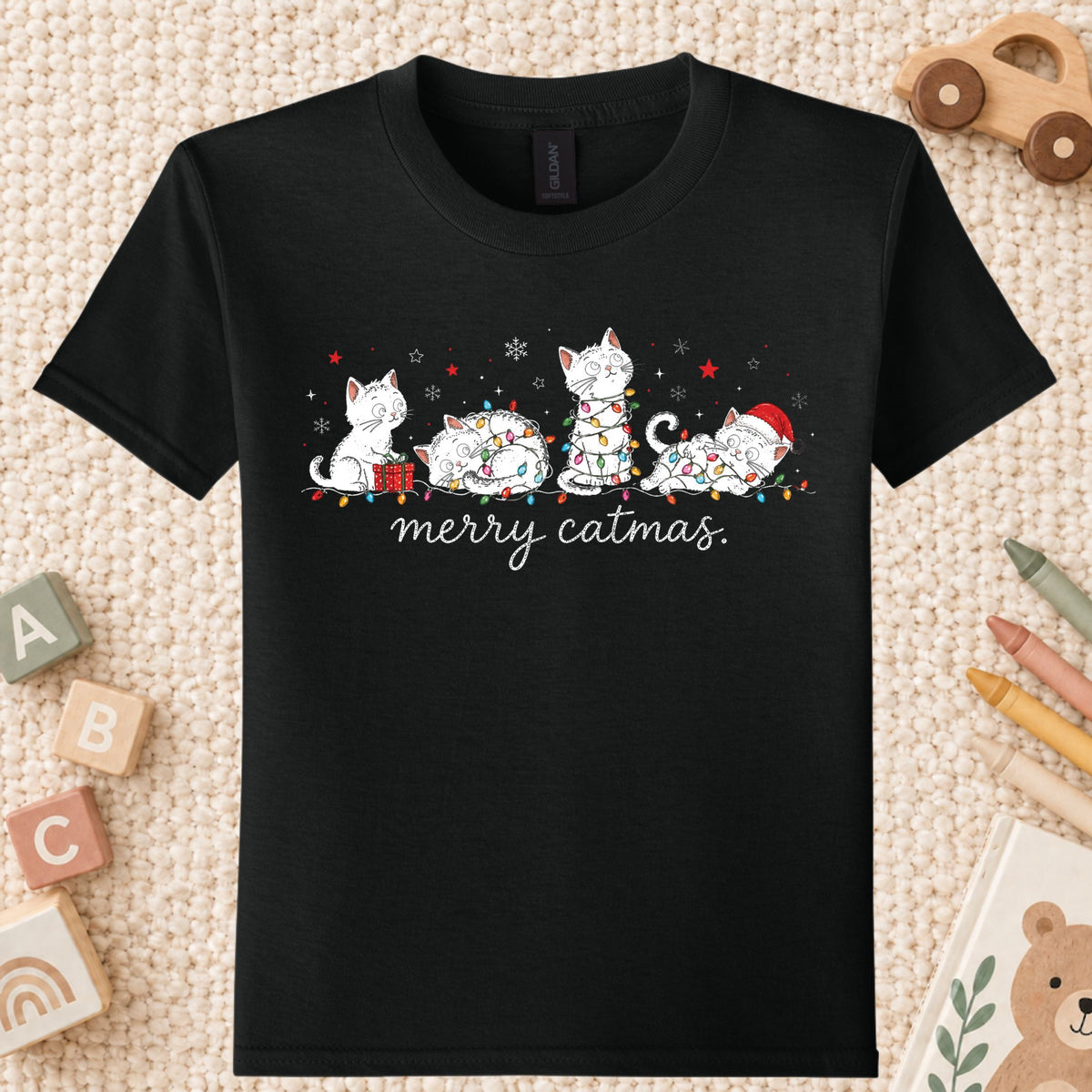 Merry Catmas T-Shirt, Cute Kitten Christmas Lights Tee, Festive Cat Sweatshirt