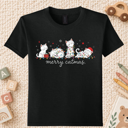 Merry Catmas T-Shirt, Cute Kitten Christmas Lights Tee, Festive Cat Sweatshirt
