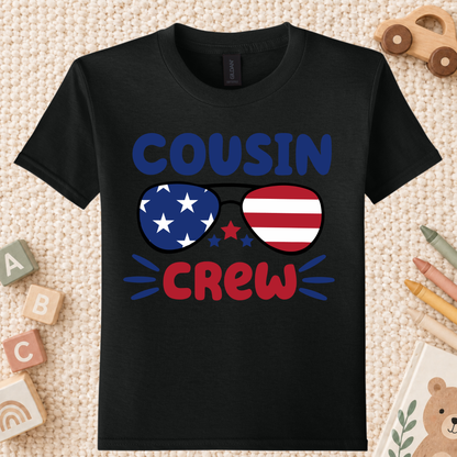 Cousin Crew T-Shirt, Patriotic USA Sunglasses Tee for Toddler and Kids