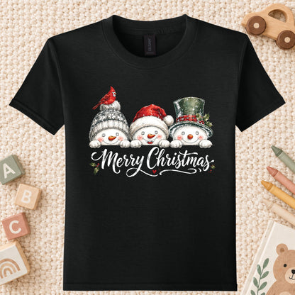 Merry Christmas T-Shirt, Snowmen and Red Cardinals Tee, Winter Holiday Sweatshirt