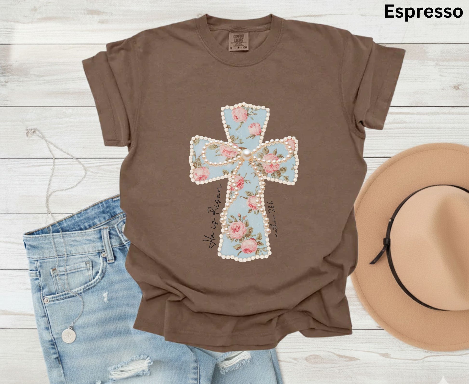 He Is Risen T Shirt Floral Cross Tee Matthew 28:6 Faith Shirt Adult Youth Toddler Baby Religious Gift Shabby Chic Aesthetic Christian Shirt