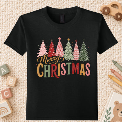 Colorful Christmas Tree T-Shirt, Gold Script Holiday Tee, Festive Christmas Sweatshirt