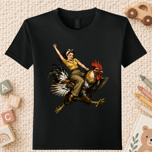 Vintage Woman Riding Rooster T-Shirt, Funny Country Farmhouse Chicken Graphic Tees