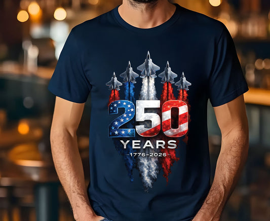 USA 250 Years Patriotic Fighter Jets Shirt American Flag Aviation Freedom Celebration Tees Independence Anniversary United States Gift
