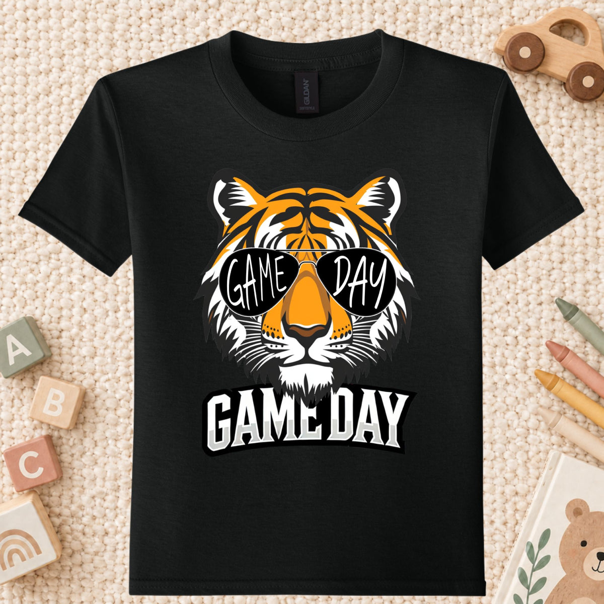Game Day Tiger Mascot T-Shirt, Football Sports Sunglasses Team Spirit Tee for Toddler and Kids