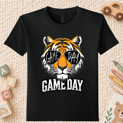 Game Day Tiger Mascot T-Shirt, Football Sports Sunglasses Team Spirit Tee for Toddler and Kids