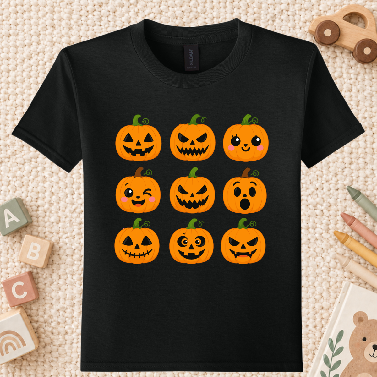 Pumpkin Faces Halloween T-Shirt for Toddler and Kids