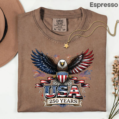 USA 250 Years Comfort Colors T Shirts Patriotic Eagle America 250th Tee United States Fireworks Graphic Shirt Fourth of July Veterans Gift