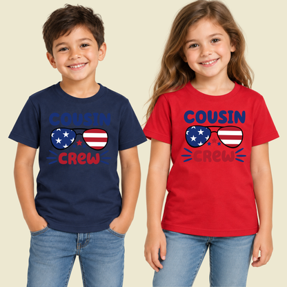 Cousin Crew T-Shirt, Patriotic USA Sunglasses Tee for Toddler and Kids