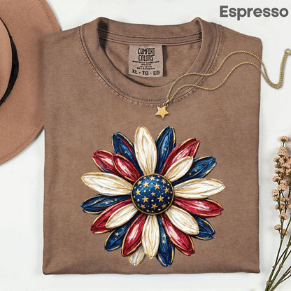 Patriotic Flower Comfort Colors T Shirts 4th of July Sunflower Tee Red White Blue Daisy Shirt Cute America Floral Fourth of July Gifts