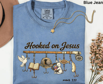 Hooked On Jesus T Shirt Mark 1:17 Christian Fishing Tee Easter Faith Shirt Adult Youth Toddler Baby Religious Gift Fishers Of Men Tee Shirt