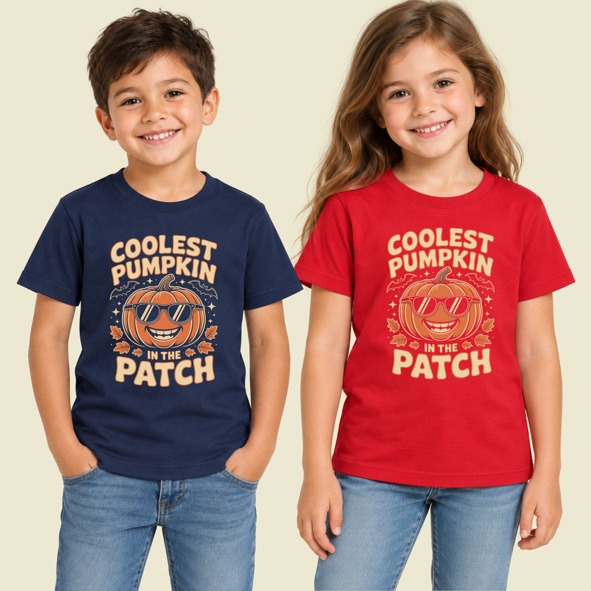 Coolest Pumpkin in the Patch T-Shirt, Retro Halloween Sunglasses Fall Season Tee for Toddler and Kids