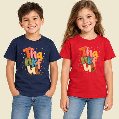 Thankful T-Shirt, Colorful Crayon Lettering Thanksgiving Tee, Fall Holiday Sweatshirt