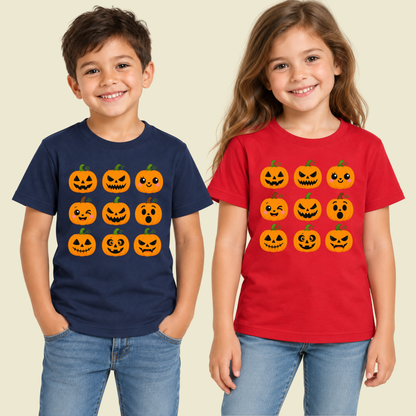 Pumpkin Faces Halloween T-Shirt for Toddler and Kids